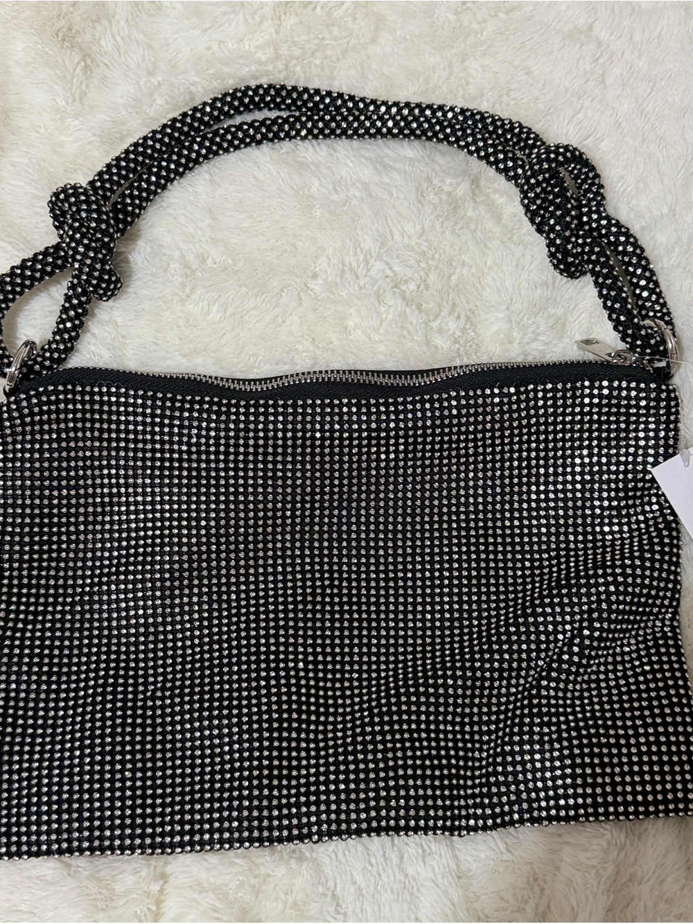 Black Crystal-Embellished Women's Shoulder Bag